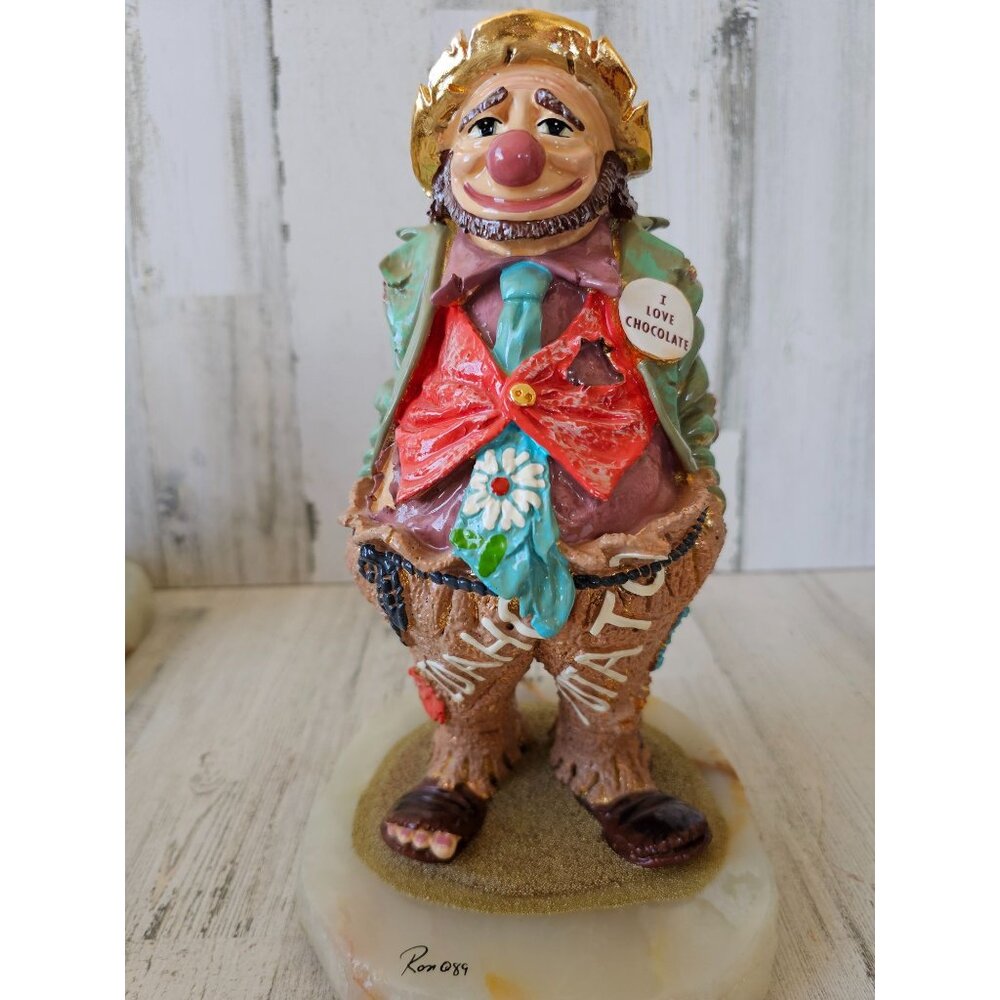 Ron Lee clown I‎ love chocolate 1989 vintage circus Gold statue figurine